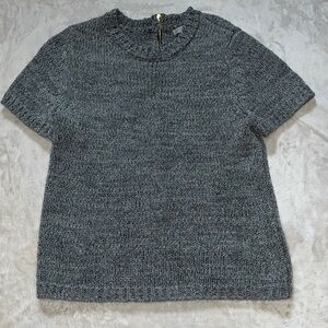 H&M Women’s Textured Gray Knit Top Short Sleeve Chunky Knit Back Zipper SZ XS